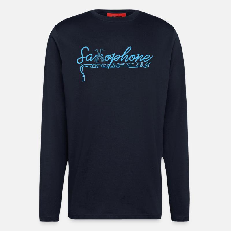 Saxophon-Wortkunst-Jazz-Skript - Langarmshirt - made by SPREAD  - DARK NAVY