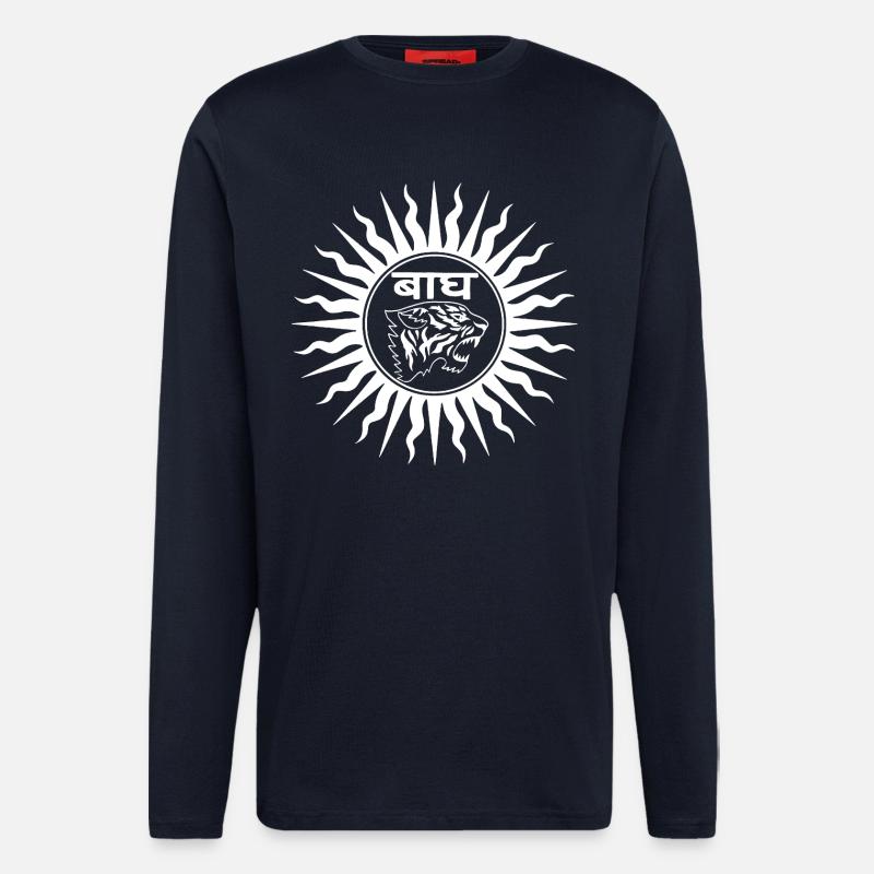 Indian tiger (white) - Longsleeve - made by SPREAD  - DARK NAVY