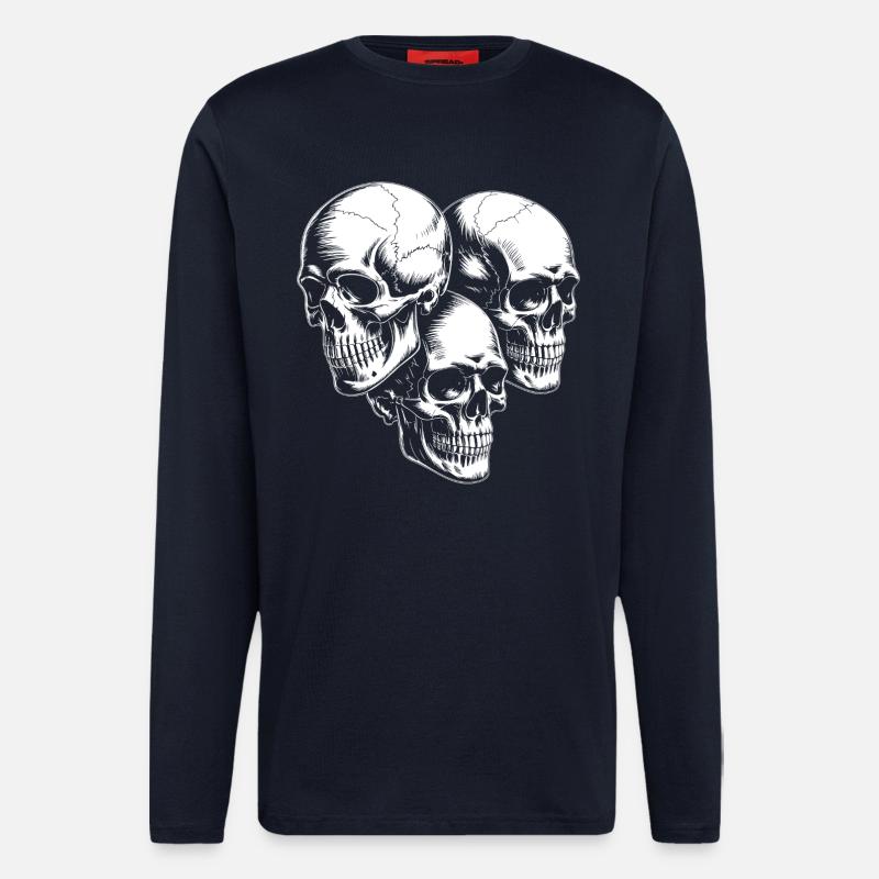 Dreifach Totenschädel Silhouette - Langarmshirt - made by SPREAD  - DARK NAVY