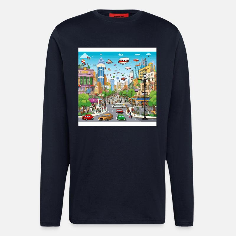 Futuristische Stadtflug-Parade - Langarmshirt - made by SPREAD - DARK NAVY