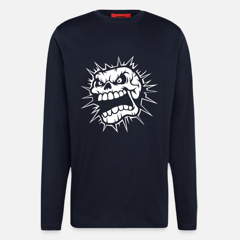 Crâne hurlant en colère - Manches longues bio décontracté fabriqué en UE - DARK NAVY