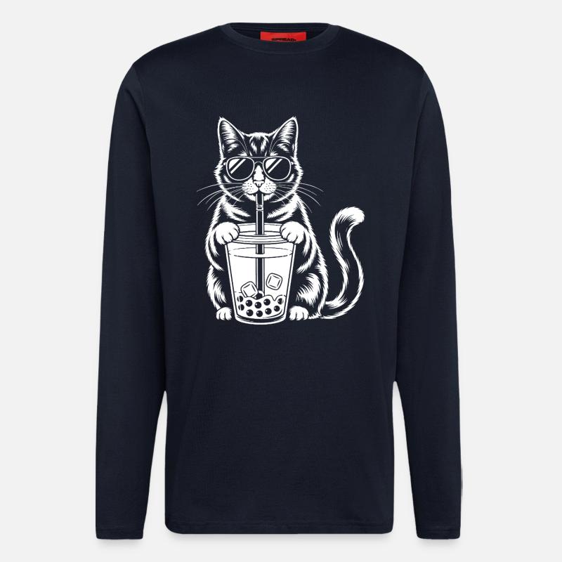 Katze mit Bubble Tee - Langarmshirt - made by SPREAD  - DARK NAVY