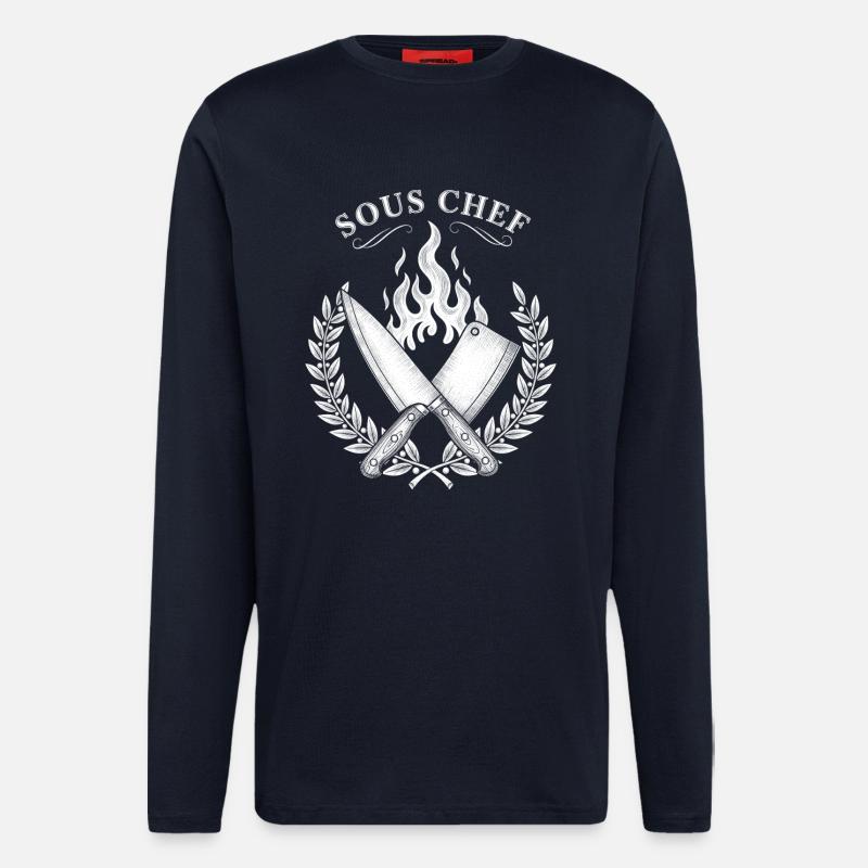 Sous-chef Flammes Conception de cuisson - Manches longues bio décontracté fabriqué en UE - DARK NAVY