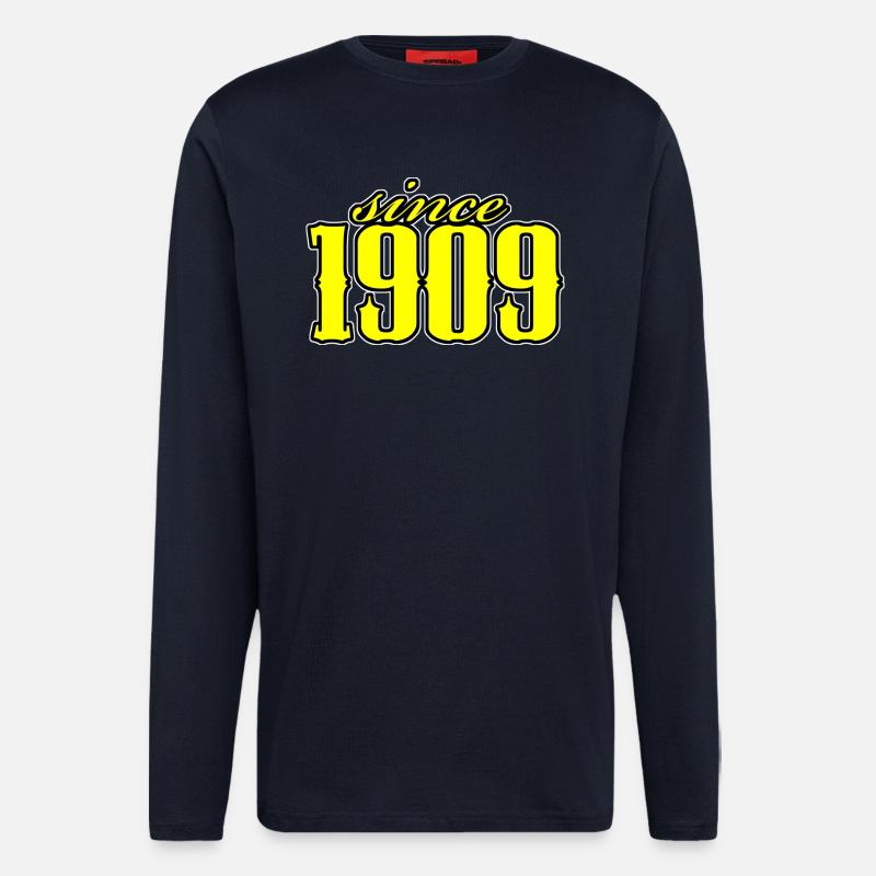 depuis 1909 (jaune) - Manches longues bio décontracté fabriqué en UE - DARK NAVY