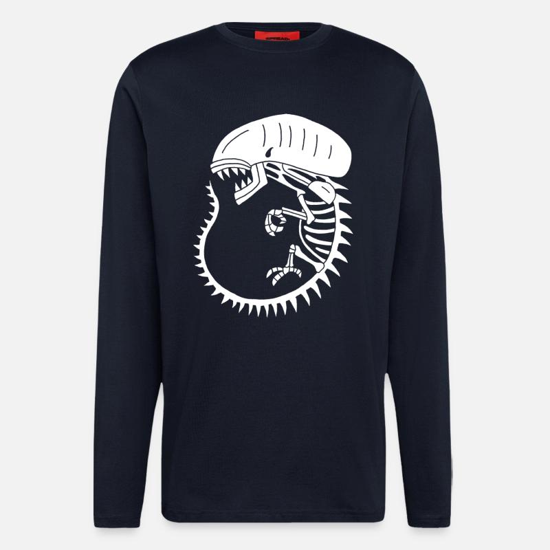 White alien monster skeleton - Longsleeve - made by SPREAD  - DARK NAVY