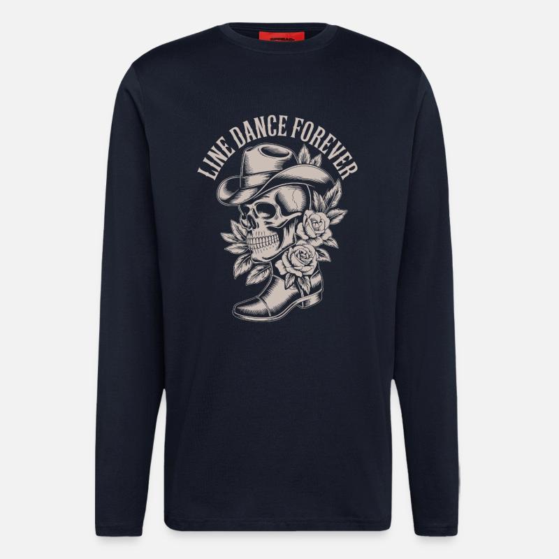 Line Dance Skull with Hat Roses - Longsleeve - made by SPREAD  - DARK NAVY