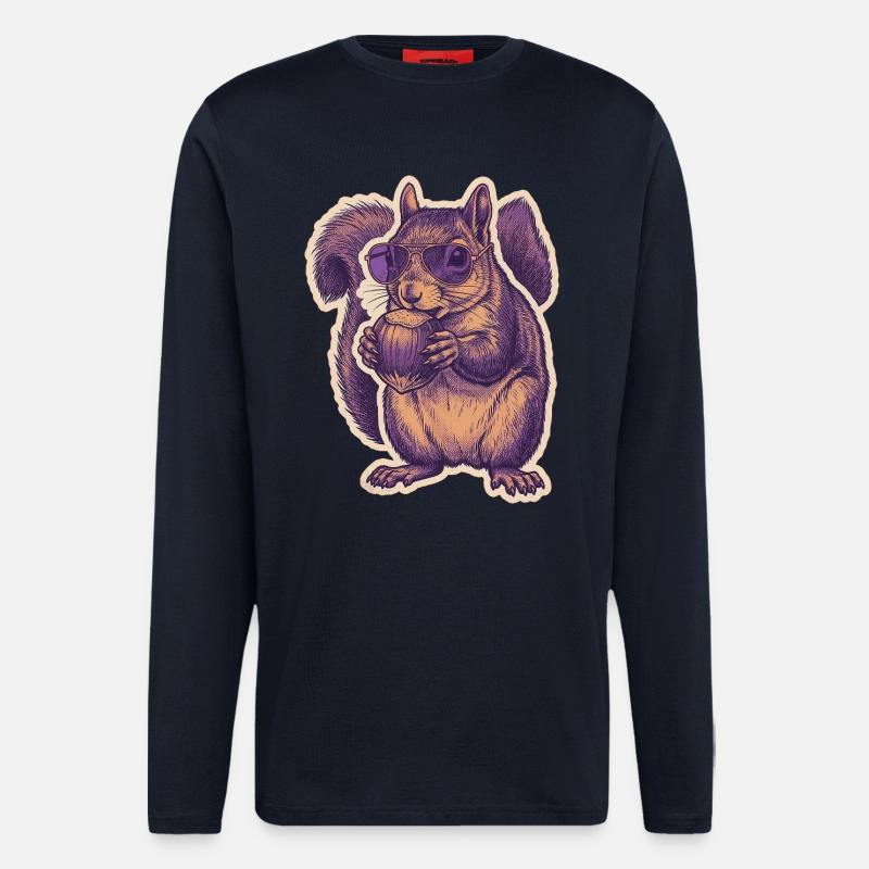 Squirrel with sunglasses nibbling hazelnut - Longsleeve - made by SPREAD  - DARK NAVY