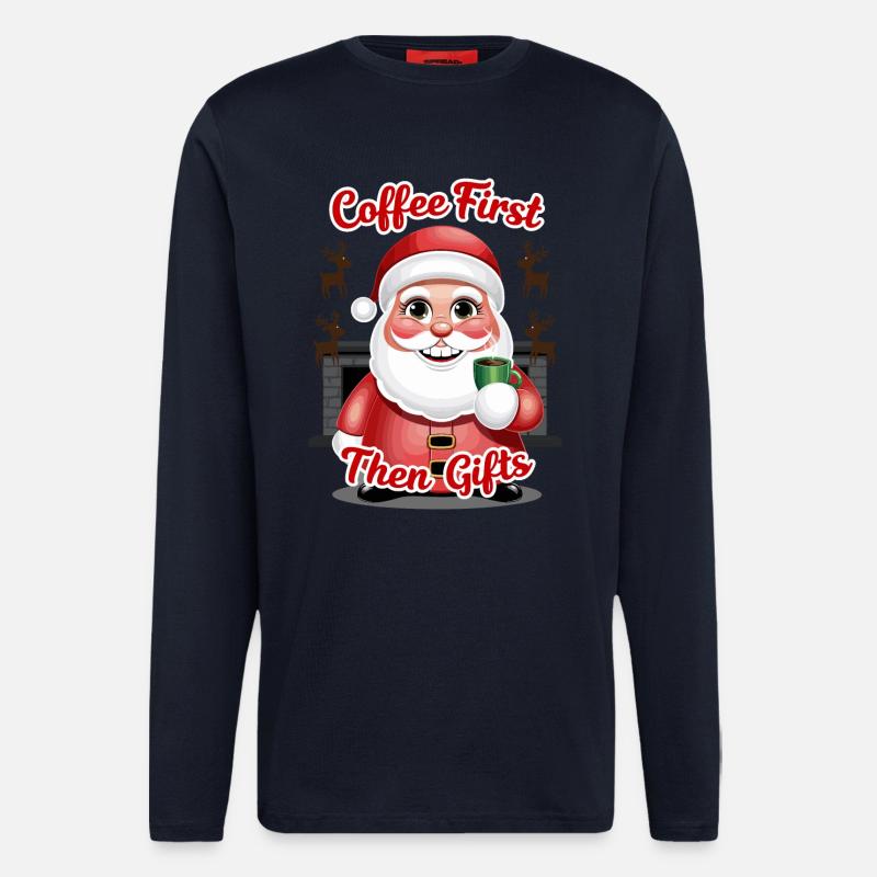 Weihnachtsmann mit Kaffee - Langarmshirt - made by SPREAD  - DARK NAVY