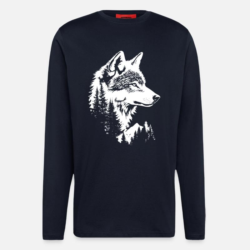 Wolf Face Nature Silhouette - Longsleeve - made by SPREAD  - DARK NAVY