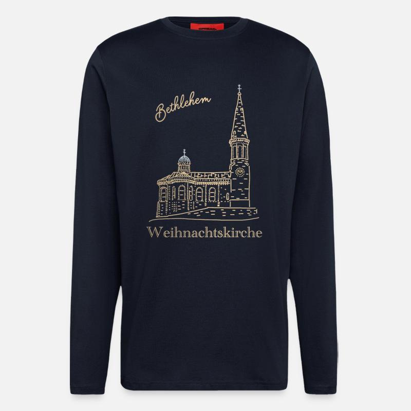 Weihnachtskirche Bethlehem Handzeichnung - Langarmshirt - made by SPREAD - DARK NAVY