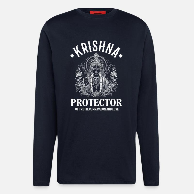 Krishna – Conception de divinité indienne - Manches longues bio décontracté fabriqué en UE - DARK NAVY