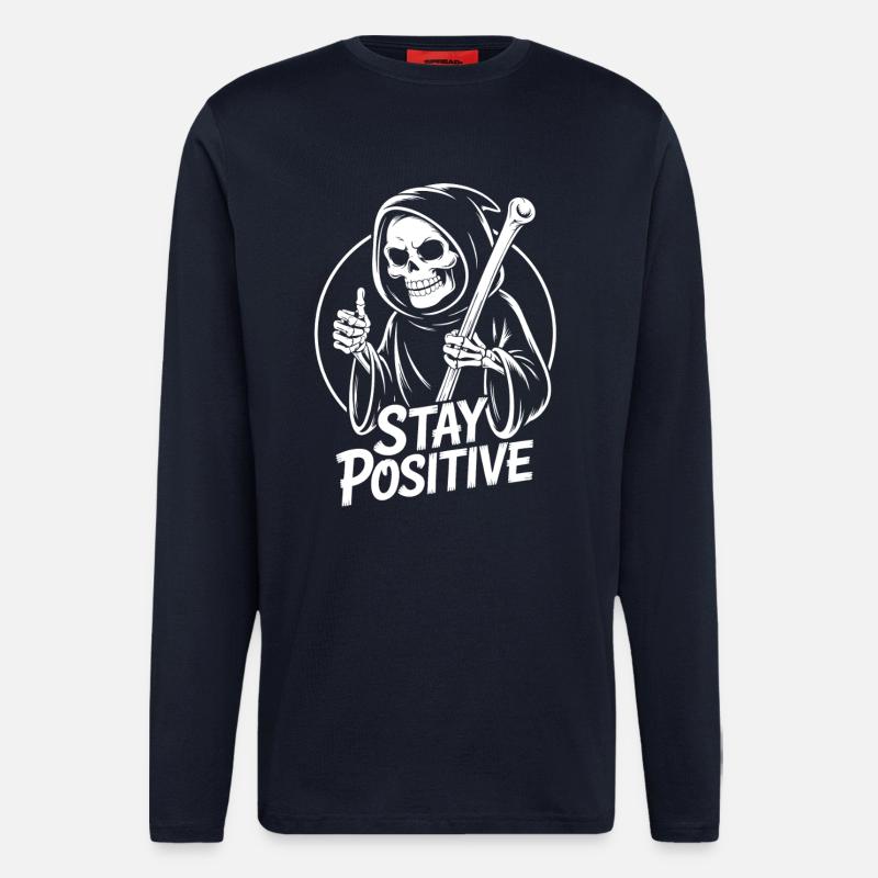 Bleib Positiv Grim Reaper Design - Langarmshirt - made by SPREAD - DARK NAVY