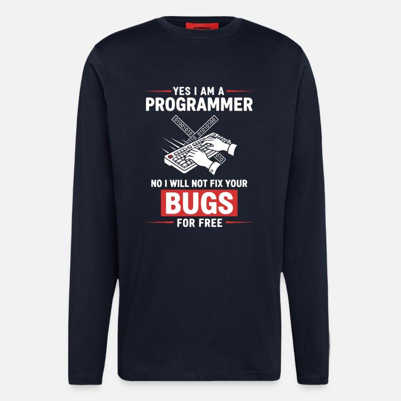 Humor Fixed Programmer No Bugs - Longsleeve - made by SPREAD  - DARK NAVY