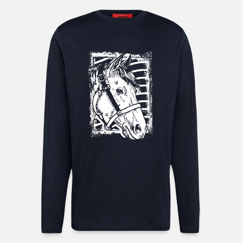 Reiten - Reiter - Pferd - Pferdekopf - Langarmshirt - made by SPREAD  - DARK NAVY