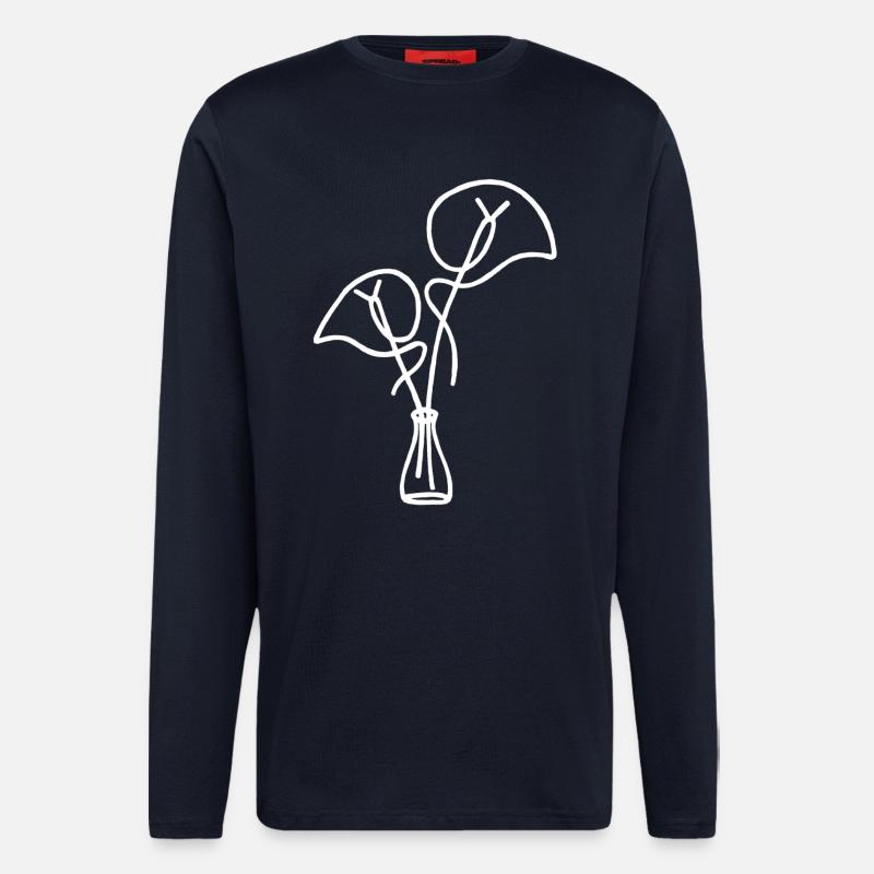 esquisse fleurale blanche - Manches longues bio décontracté fabriqué en UE - DARK NAVY
