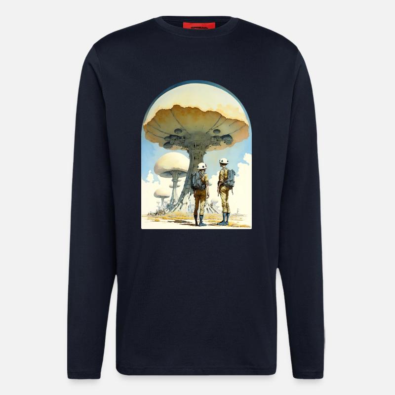 Mushroom Digital Space Art 70s - Langarmshirt - made by SPREAD  - DARK NAVY