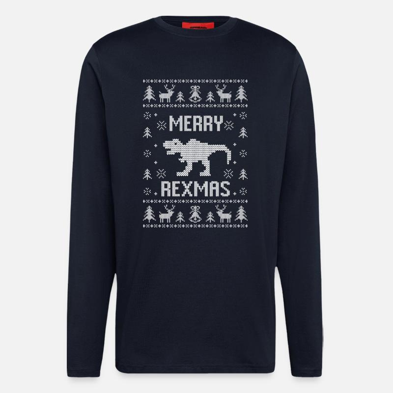 Dinosaurier Weihnachtspullover T-Rex Merry Rexmas - Langarmshirt - made by SPREAD  - DARK NAVY
