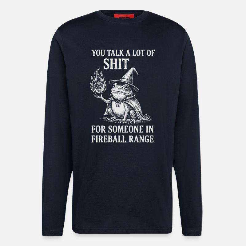 Fireball Range – RPG Magicien Grenouille Drôle - Manches longues bio décontracté fabriqué en UE - DARK NAVY