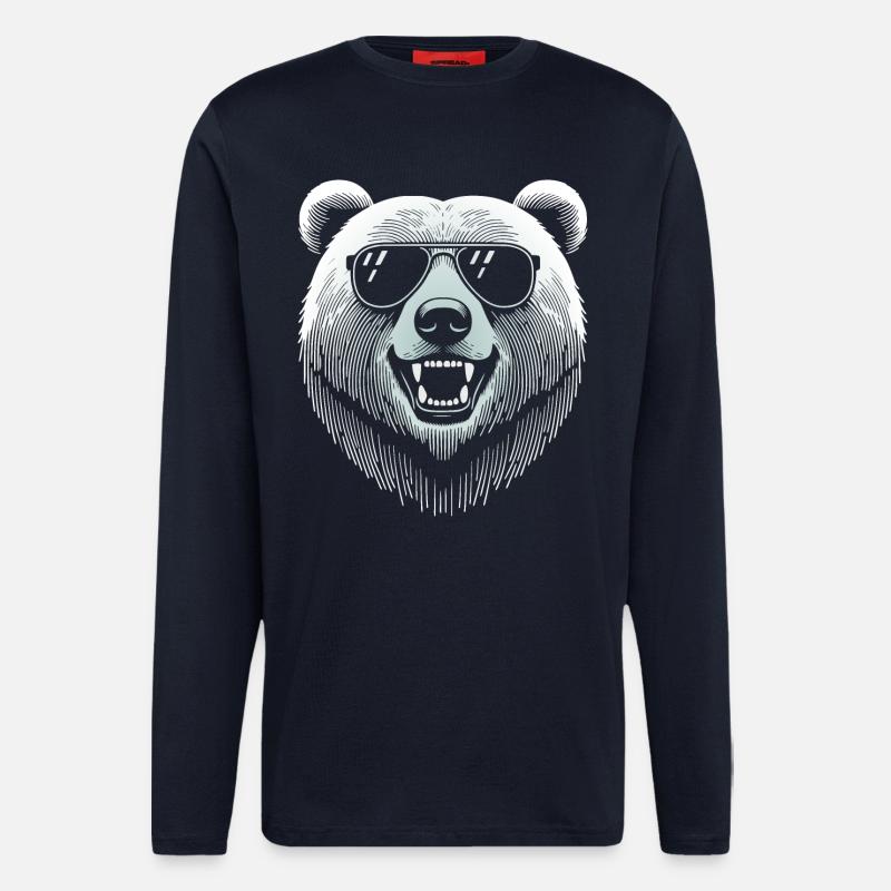 Cooler Bärenkopf mit Sonnenbrille - Langarmshirt - made by SPREAD - DARK NAVY