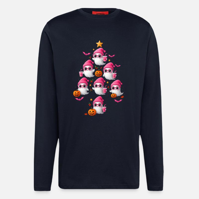 Cute Pink Ghost Christmas Tree Design - Langarmshirt - made by SPREAD  - DARK NAVY