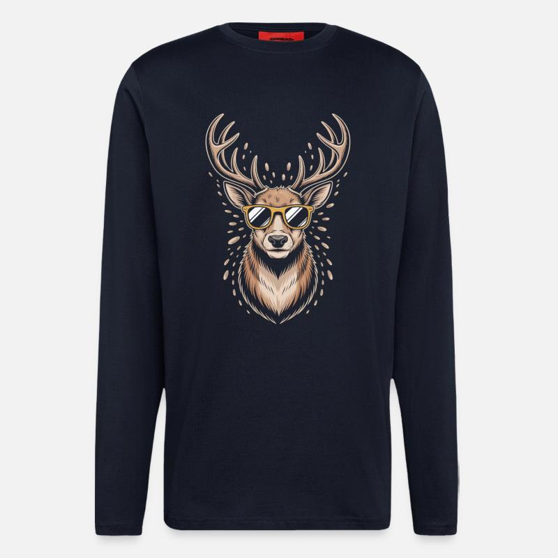 Hirsch mit Geweih und Sonnenbrille - Langarmshirt - made by SPREAD - DARK NAVY