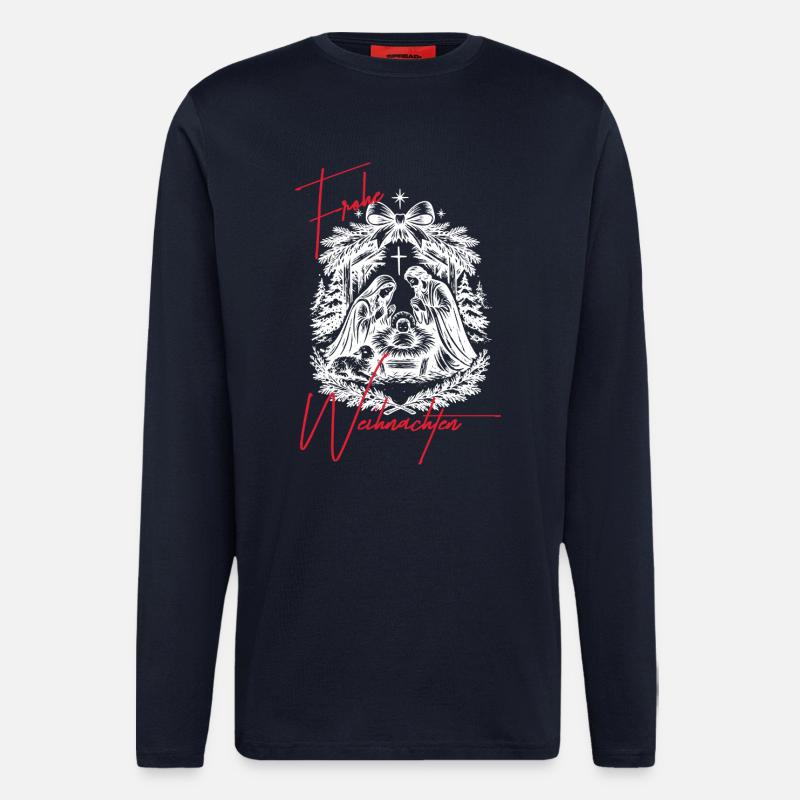 Christmas Nativity Scene Black White - Longsleeve - made by SPREAD  - DARK NAVY