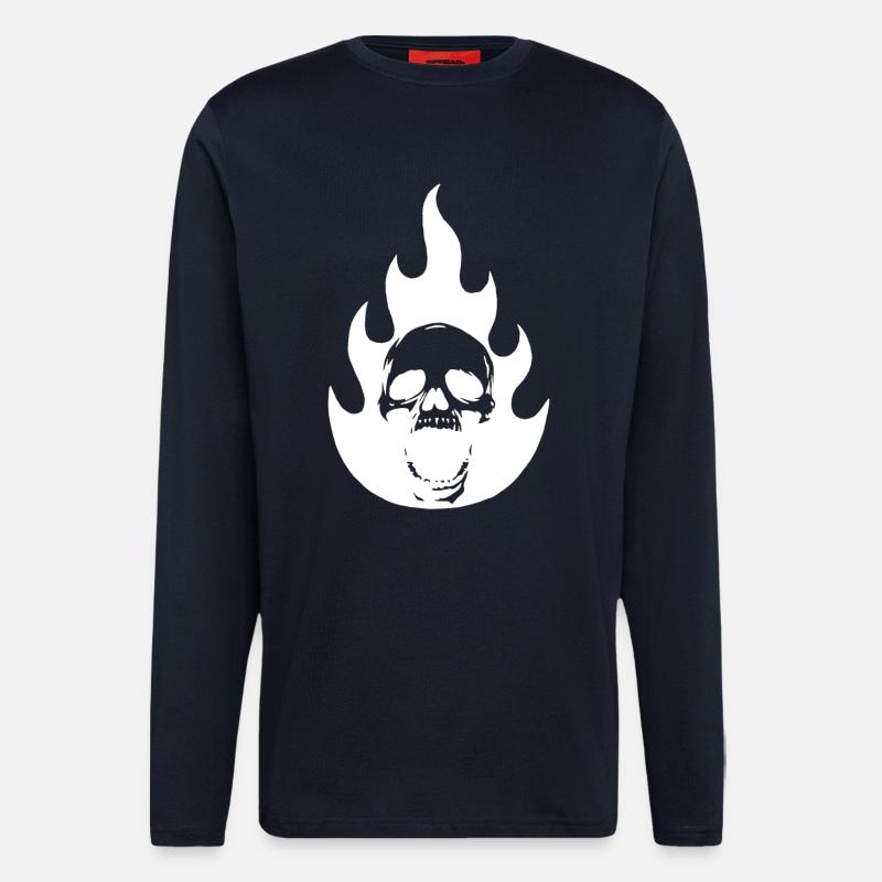 Skull and white flame - Longsleeve - made by SPREAD  - DARK NAVY