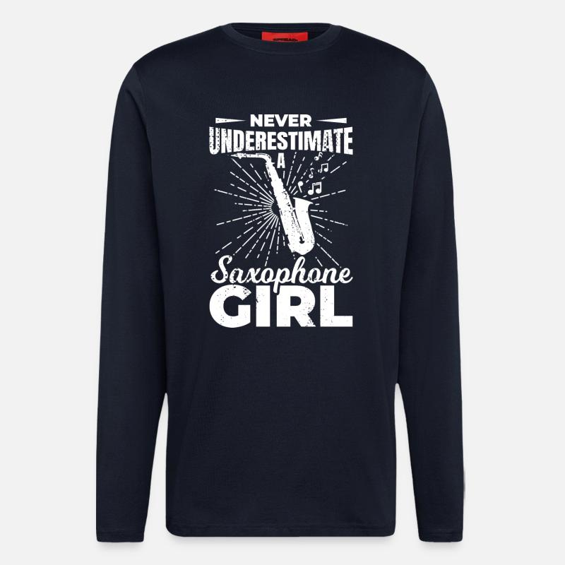 Never underestimate a saxophone girl - Longsleeve - made by SPREAD - DARK NAVY