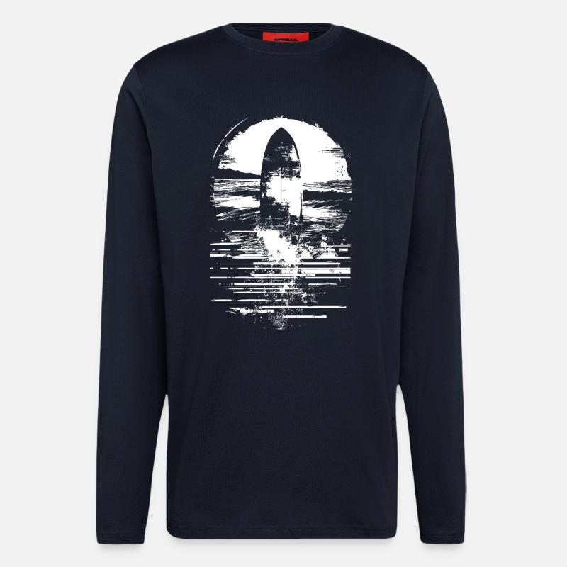Dessin de planche de surf - Manches longues bio décontracté fabriqué en UE - DARK NAVY