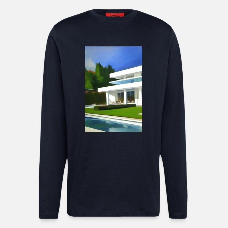 Weiße Villa mit Pool - Langarmshirt - made by SPREAD  - DARK NAVY