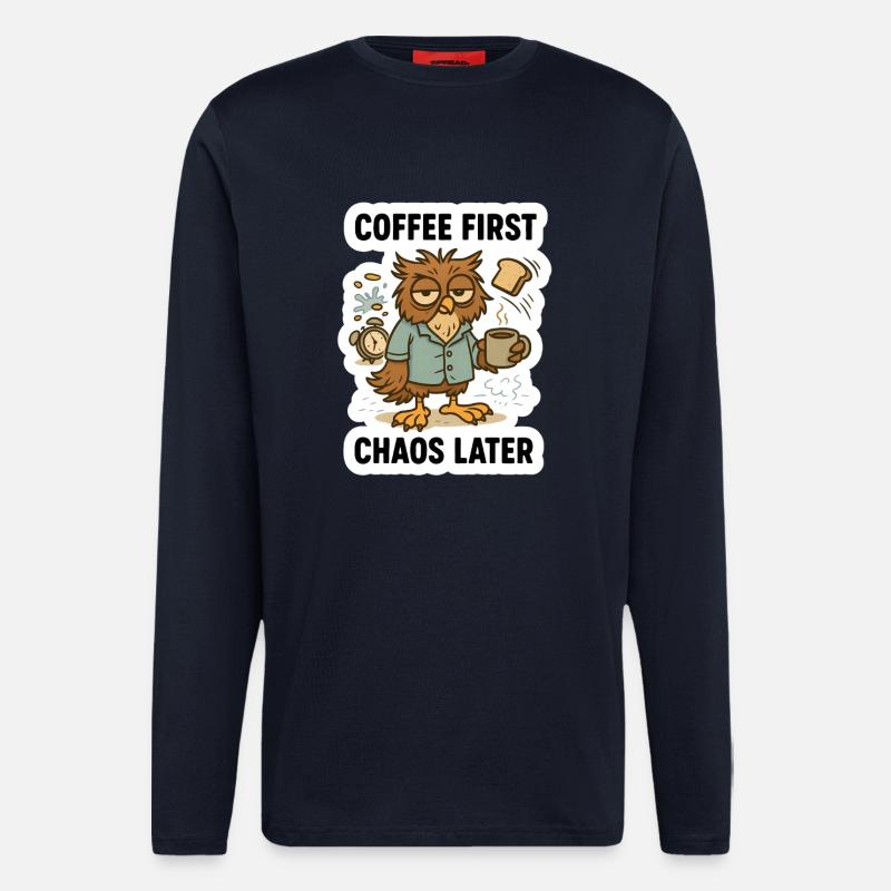 Kaffee zuerst Eule - Langarmshirt - made by SPREAD  - DARK NAVY