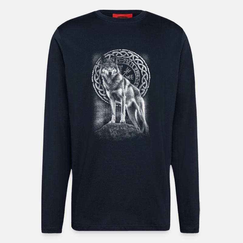 Wolf Vegvisir Rune - Manches longues bio décontracté fabriqué en UE - DARK NAVY