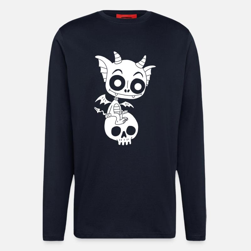 Petit démon blanc se repose - Manches longues bio décontracté fabriqué en UE - DARK NAVY