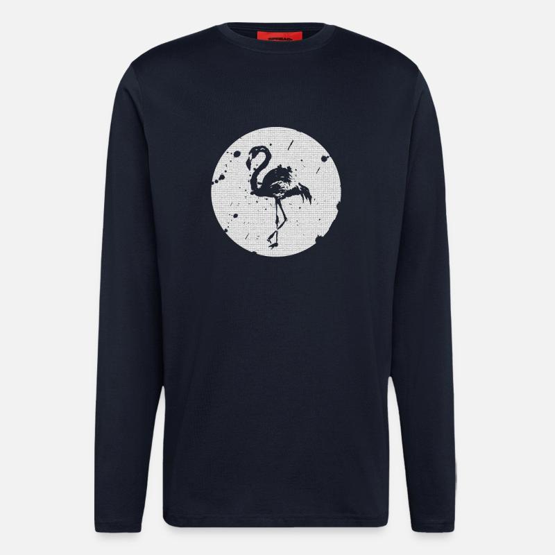 Flamant noir et blanc - Manches longues bio décontracté fabriqué en UE - DARK NAVY