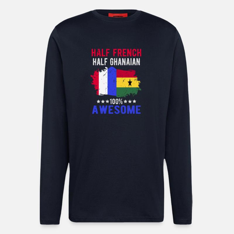 Moitié Français moitié Ghanese - Manches longues bio décontracté fabriqué en UE - DARK NAVY