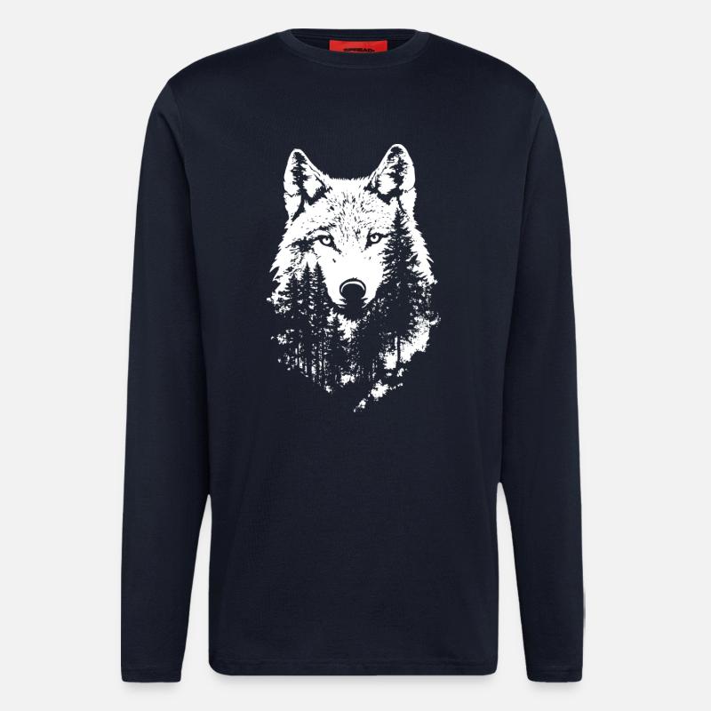 Wolf Face Forest Silhouette - Longsleeve - made by SPREAD  - DARK NAVY
