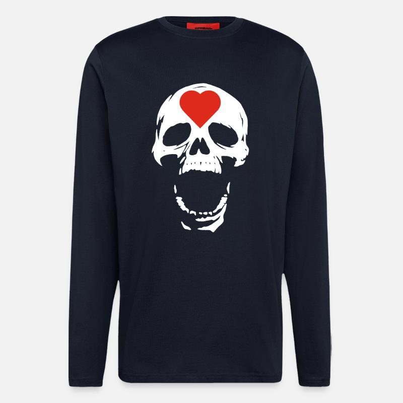 Der weiße Schädel und das Herz - Langarmshirt - made by SPREAD  - DARK NAVY