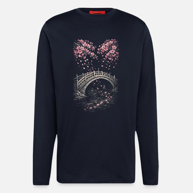 Kirschblüten Sakura Kirschblüte - Langarmshirt - made by SPREAD  - DARK NAVY