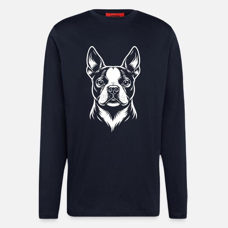 Boston Terrier Kopf - Langarmshirt - made by SPREAD  - DARK NAVY