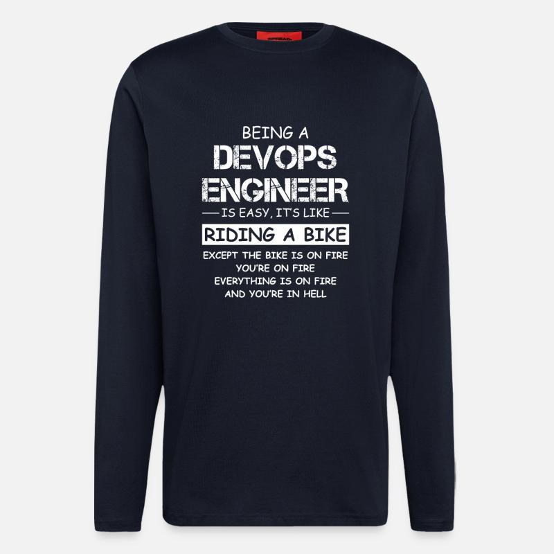 DevOps Engineer Fire Motorcycle Quote - Longsleeve - made by SPREAD - DARK NAVY