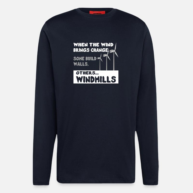Citation éolienne changement d'énergie éolienne - Manches longues bio décontracté fabriqué en UE - DARK NAVY