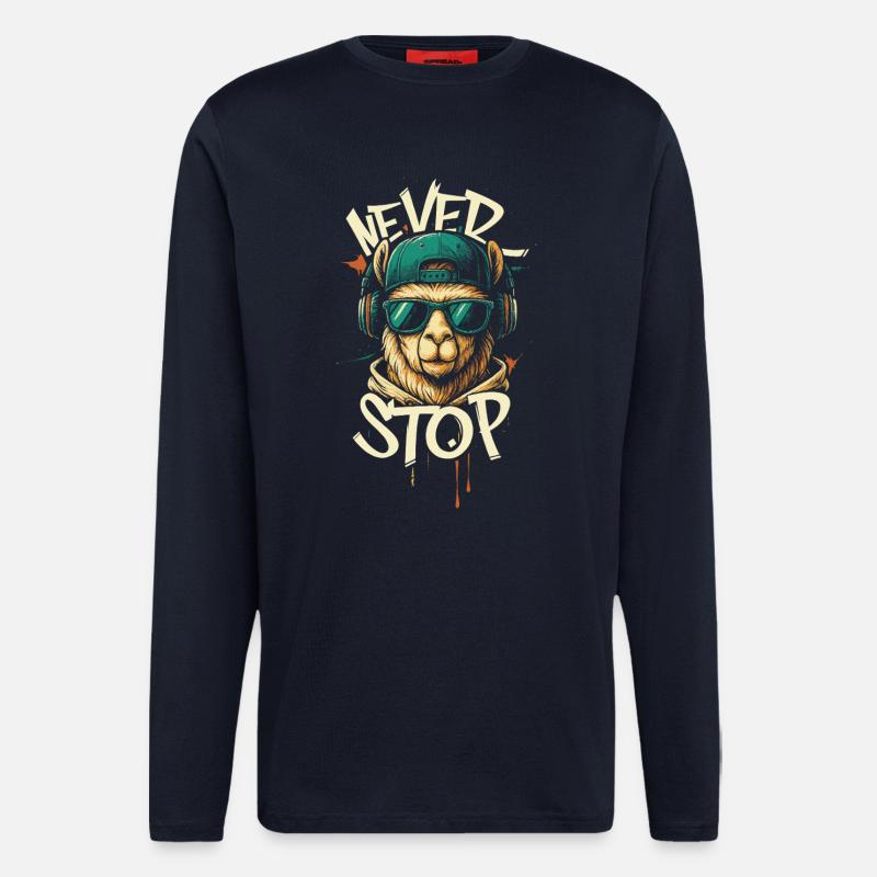 Llama DJ Never Stop - Longsleeve - made by SPREAD - DARK NAVY