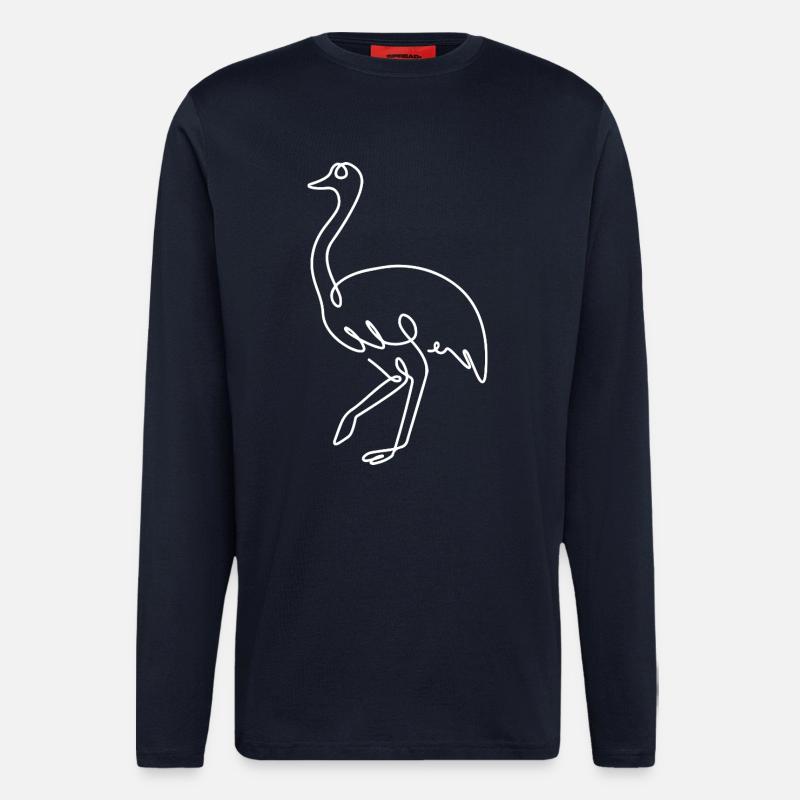 Croquis d’autruche – Dessin d’animal élégant - Manches longues bio décontracté fabriqué en UE - DARK NAVY