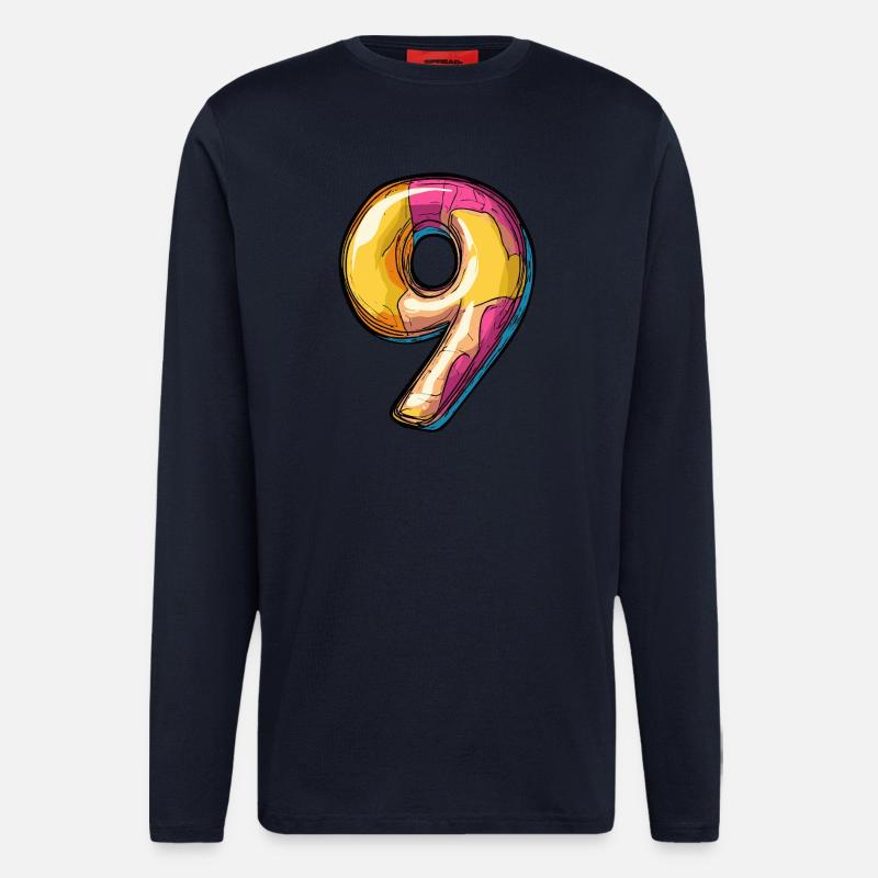 9 Zahl Comic - Langarmshirt - made by SPREAD - DARK NAVY
