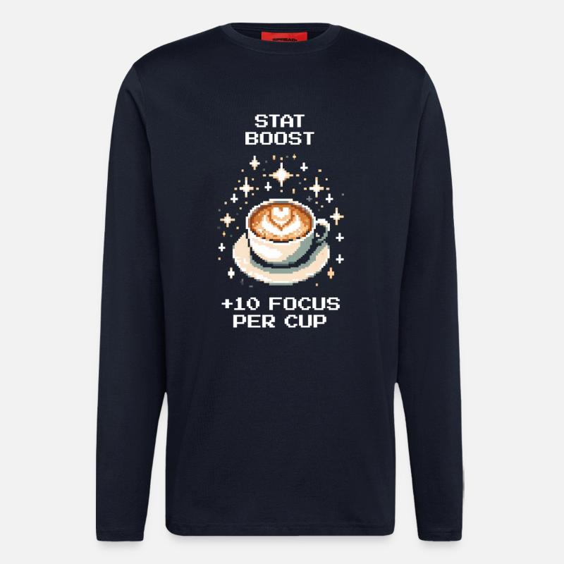 Stat-Boost: +10 Fokus pro Tasse | Kaffee - Langarmshirt - made by SPREAD  - DARK NAVY