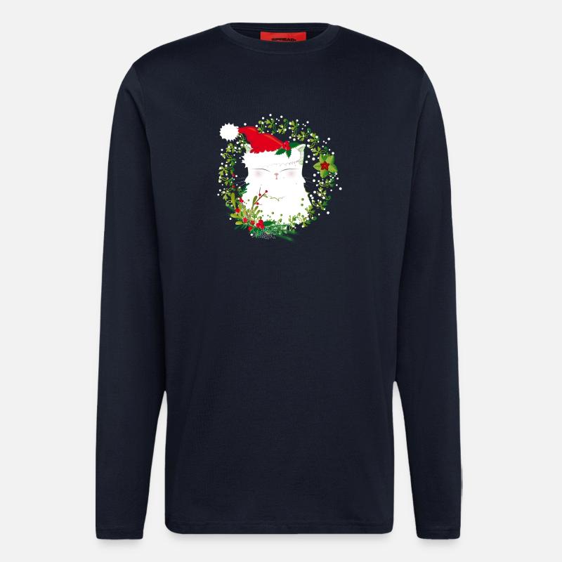 Chat de noel - Manches longues bio décontracté fabriqué en UE - DARK NAVY