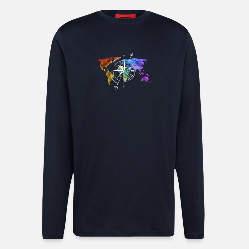 Weltkarte Kompass white - Langarmshirt - made by SPREAD  - DARK NAVY