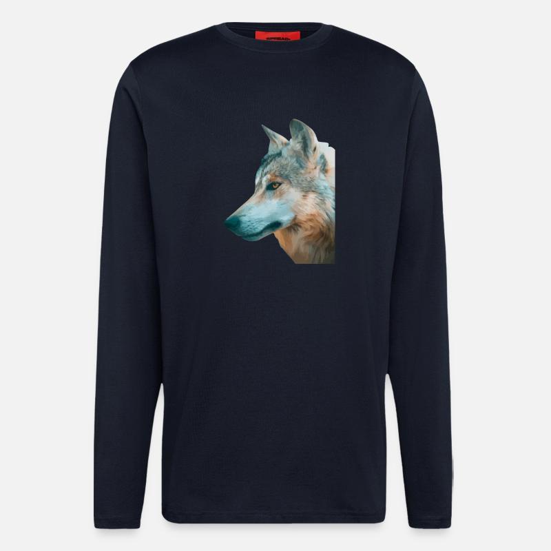 Wolfs Kopf Aquarellprint - Langarmshirt - made by SPREAD  - DARK NAVY