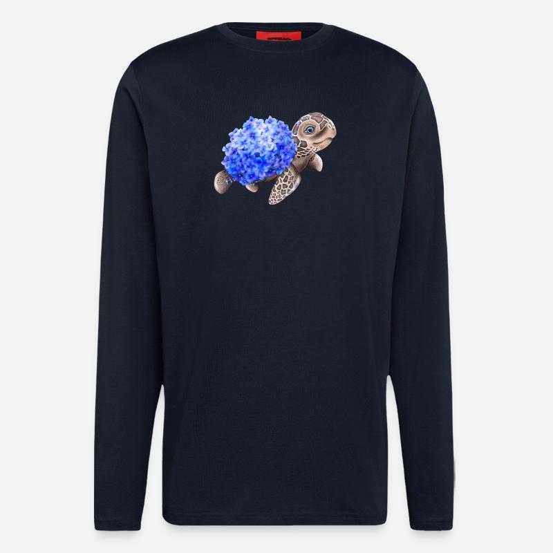Turtle with Hydrangea - Longsleeve - made by SPREAD  - DARK NAVY