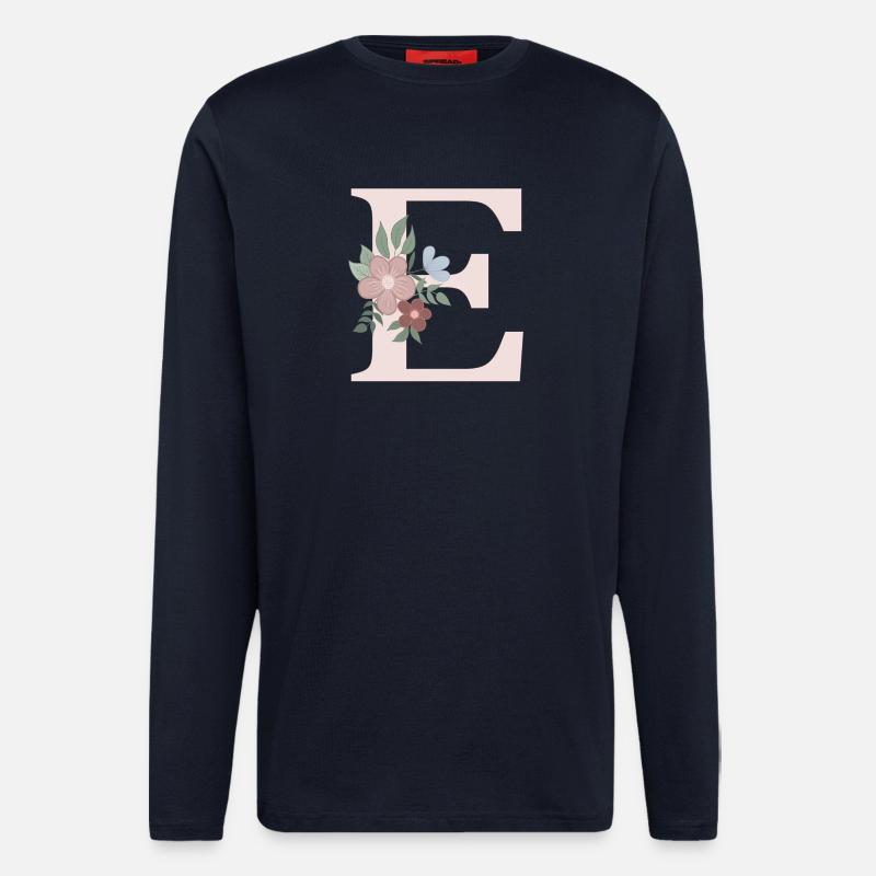 Letter E with flower pink - Longsleeve - made by SPREAD  - DARK NAVY